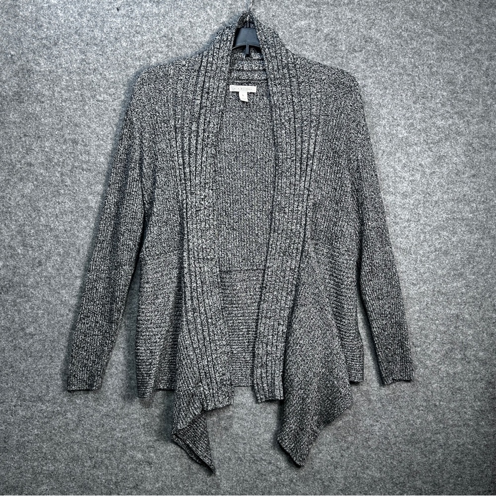 Dana Buchman L Open Cardigan Sweater Black White Marled Business Casual Comfort